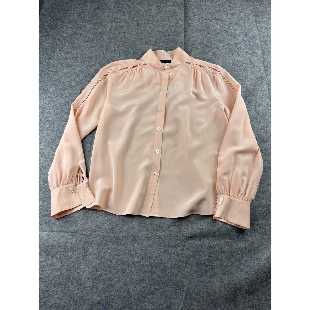 Carlisle Collection 100% Silk Peach Button Front Blouse Women's 6 Luxury SEE